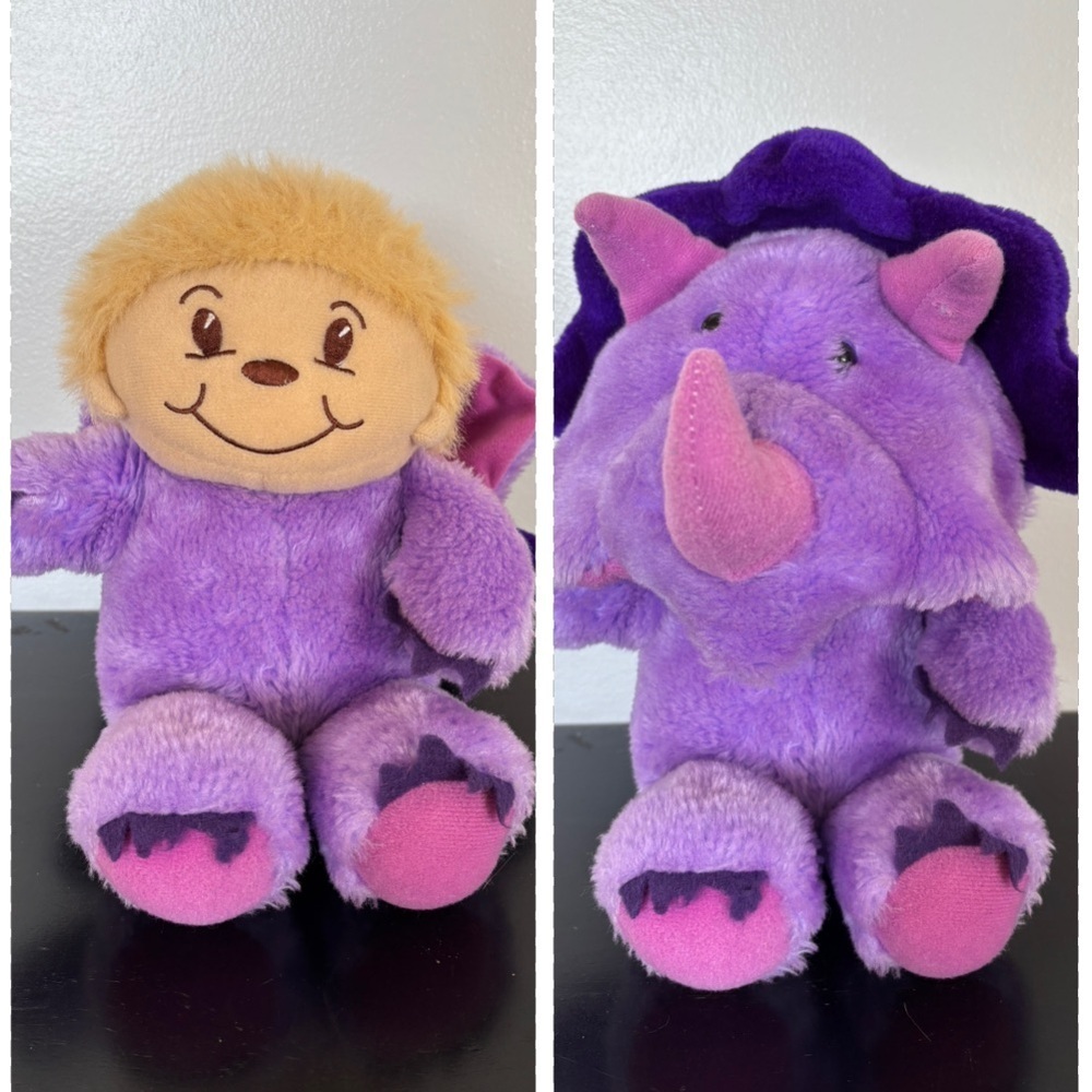 Vtg Animal Fair Boy Triceratops Purple Dinosaur Costume Suit Stuffed Plush Toy